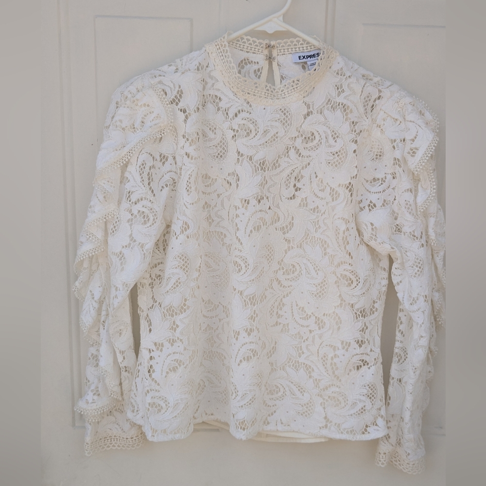 EXPRESS Brand Crochet Lace Long Sleeved Dressy Blouse Women's XS CottageCore